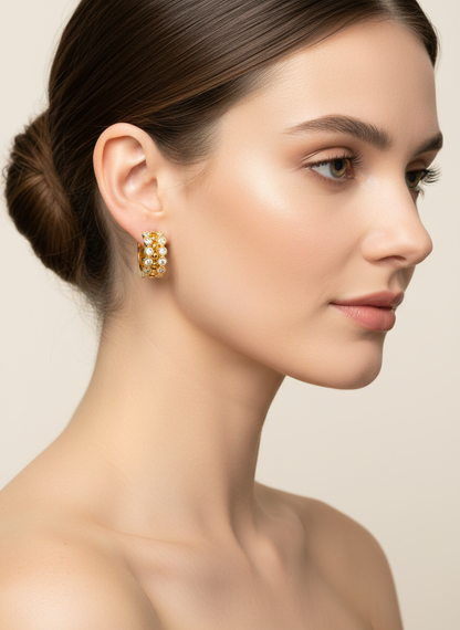 NuGold Luxe Crystal Cluster Gold-Toned Huggie Hoop Earrings for Women