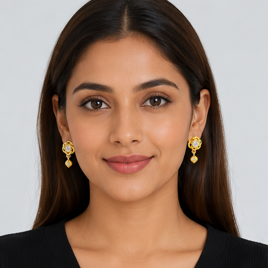 NuGold Floral Crystal Drop Gold-Toned Stud Earrings for Women
