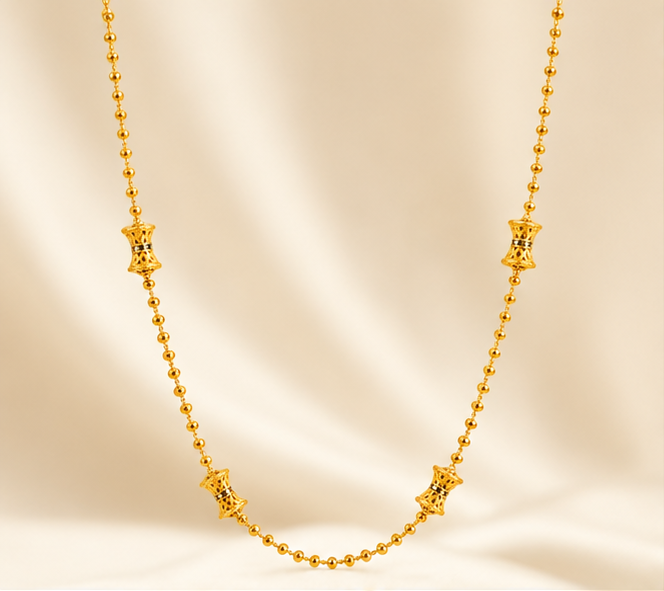 NUGOLD Bead Chain with Designer Barrel Charms for Women