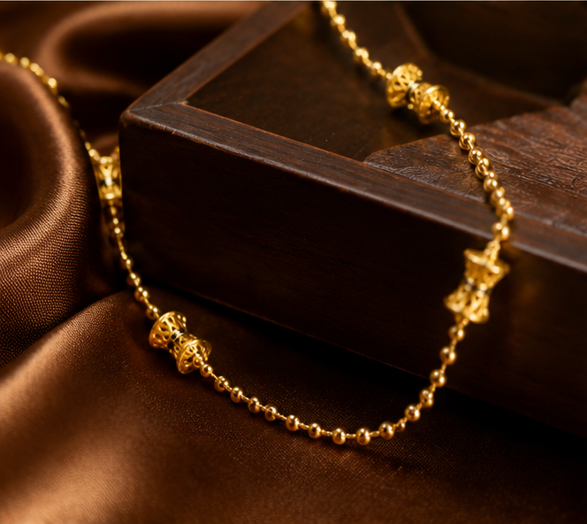 NUGOLD Bead Chain with Designer Barrel Charms for Women