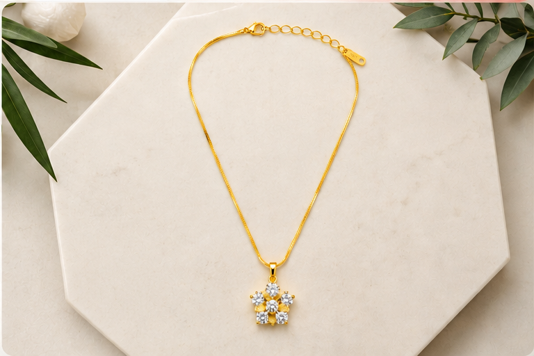 Dainty Floral Cubic Zirconia Pendant Necklace for Women
