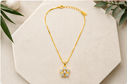 Dainty Floral Cubic Zirconia Pendant Necklace for Women