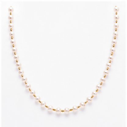 NUGOLD Elegant White Pearl & Gold Bead Chain for Women