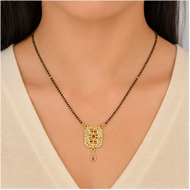 NUGOLD Traditional Black Bead Mangalsutra with Elegant Pendant