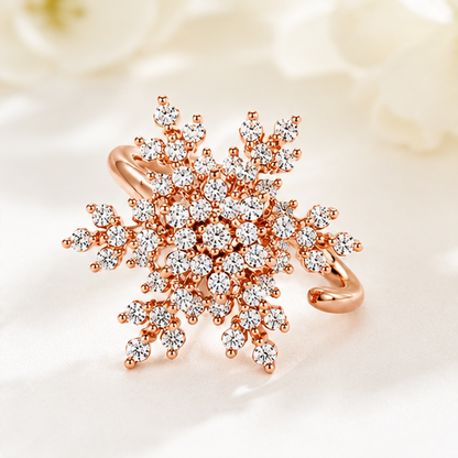 Luxury 360° Rotating Snowflake Spinner Ring with Sparkling CZ Stones