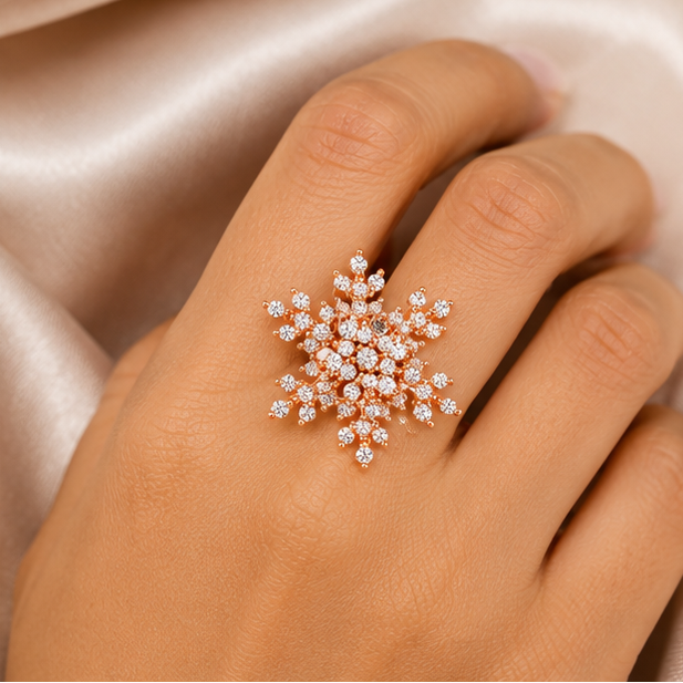 Luxury 360° Rotating Snowflake Spinner Ring with Sparkling CZ Stones
