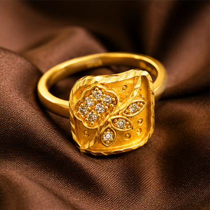 Classic Floral Leaf Stone Studded Ring for Women