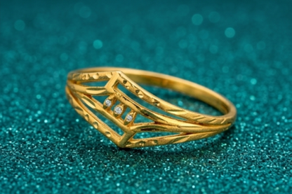 NuGold Geometric Triple Band Gold Ring