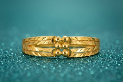 NuGold Dual Line Textured Gold Kada Bracelet
