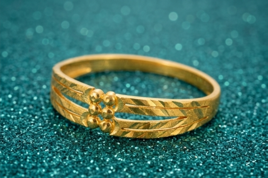 NuGold Dual Line Textured Gold Kada Bracelet