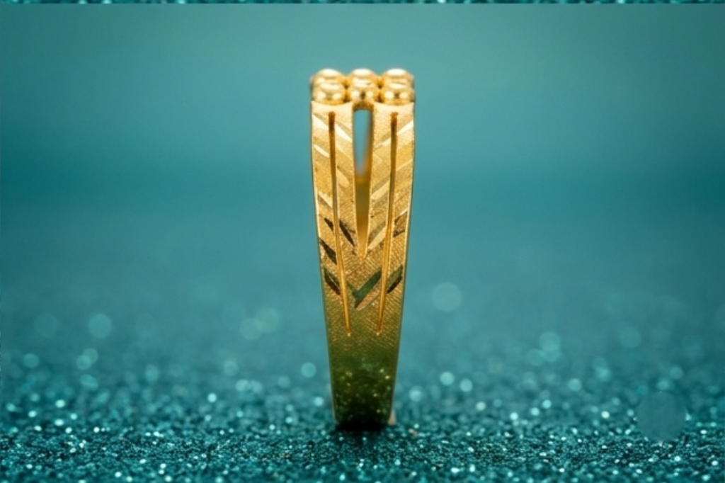 NuGold Dual Line Textured Gold Kada Bracelet