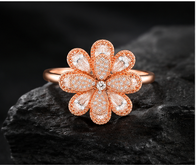 Luxury Blossom 360° Spin Ring with Premium Cubic Zirconia