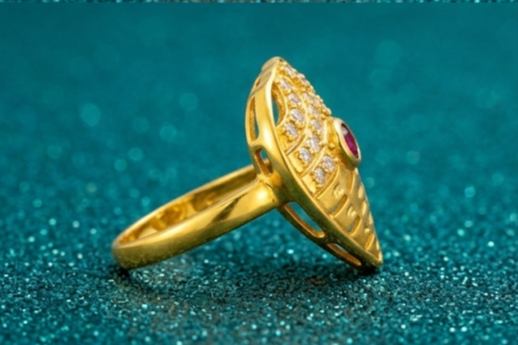 NuGold Royal Ruby Leaf Designer Ring