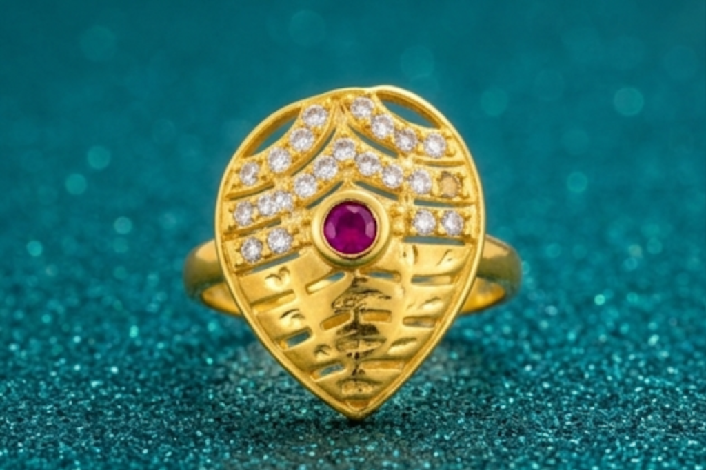 NuGold Royal Ruby Leaf Designer Ring