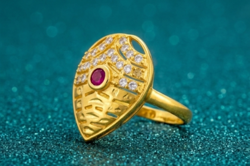 NuGold Royal Ruby Leaf Designer Ring