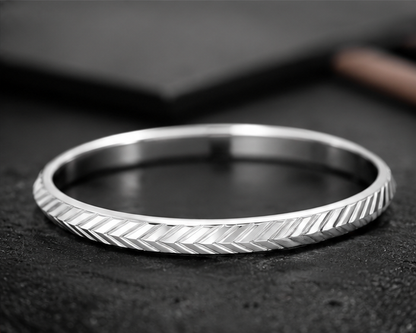 Premium Sterling Silver Chevron Pattern Kada for Men