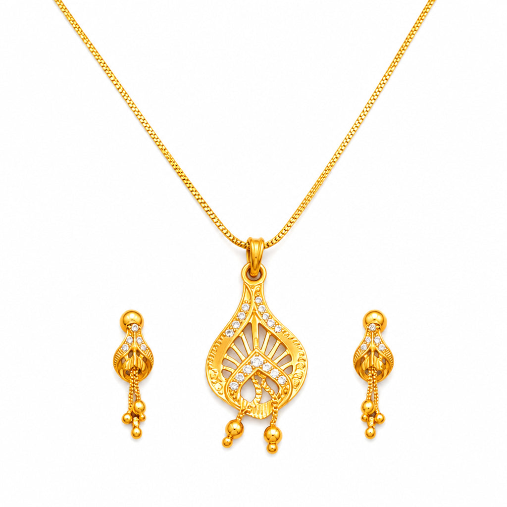 NuGold Pendant Necklace Set for Women · Flat-lay jewelry on pure white