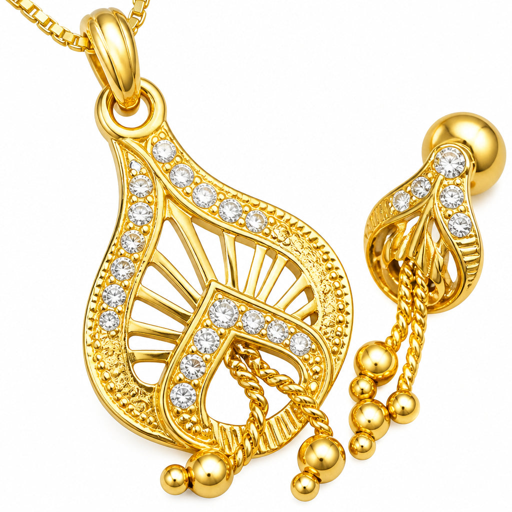 NuGold Pendant Necklace Set for Women · Ultra-close macro of jewelry detail