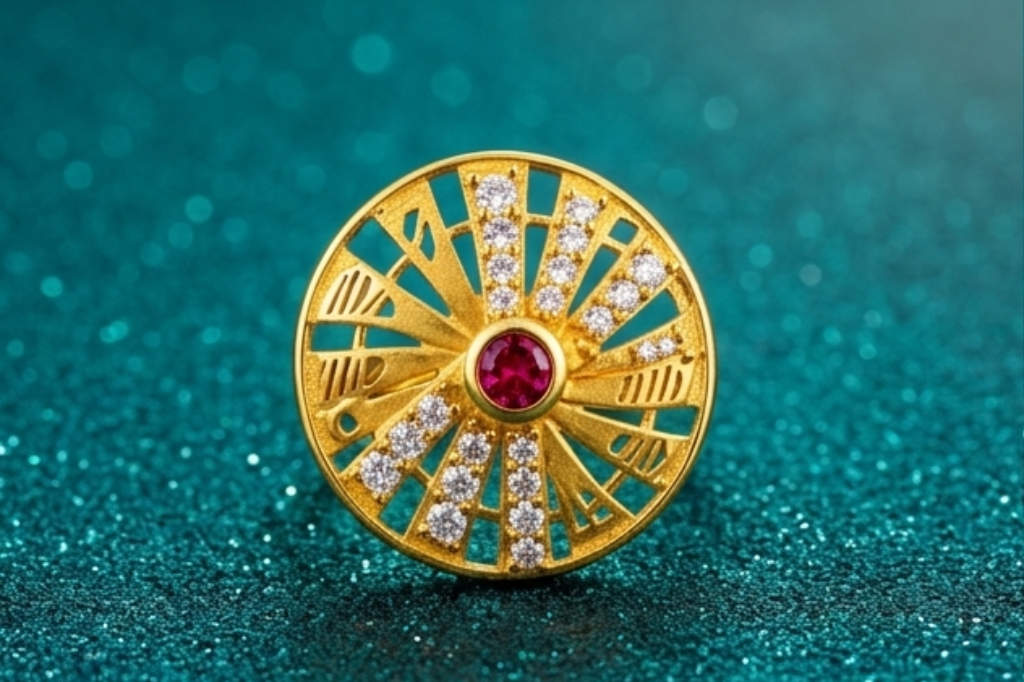 NuGold Royal Sunburst Ruby Designer Ring