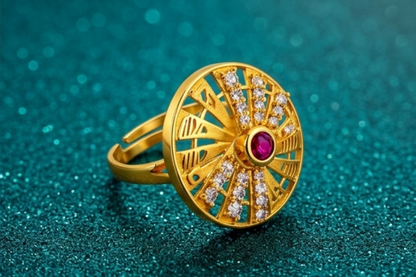 NuGold Royal Sunburst Ruby Designer Ring